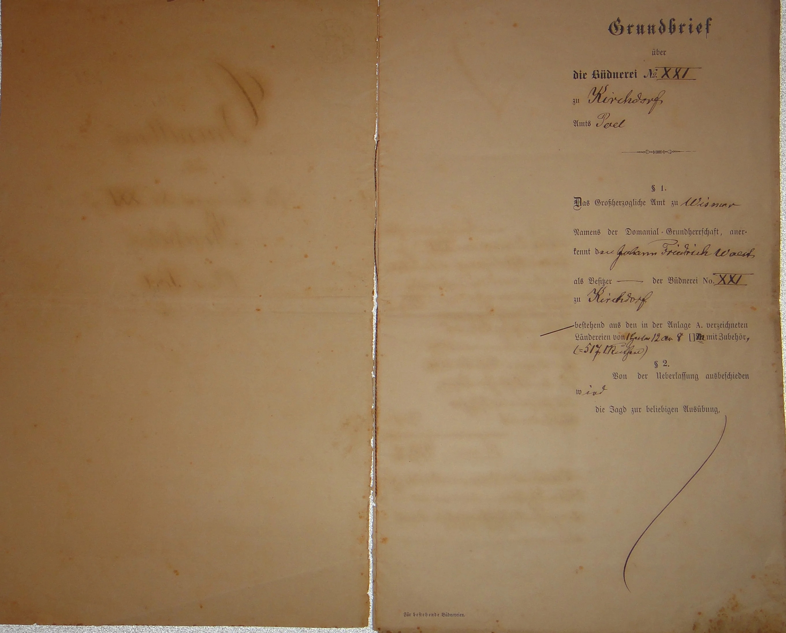 Detail aus dem originalen Grundbrief von 1876